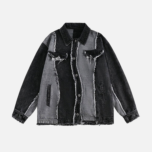"Street Star" Patchwork Black Denim Jacket